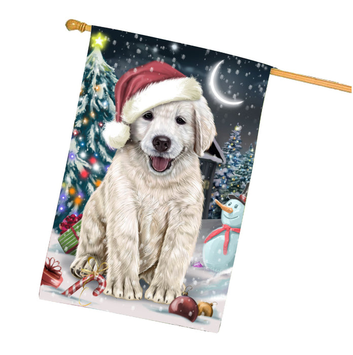 Have a Holly Jolly Christmas Golden Retriever Dog House Flag Outdoor Decorative Double Sided Pet Portrait Weather Resistant Premium Quality Animal Printed Home Decorative Flags 100% Polyester FLG67866