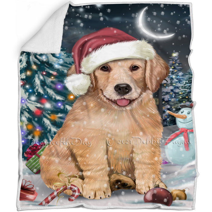 Have a Holly Jolly Christmas Golden Retriever Dog in Holiday Background Blanket D076