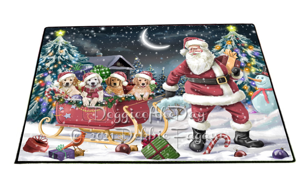 Santa Sled Christmas Happy Holidays Golden Retriever Dogs Indoor/Outdoor Welcome Floormat - Premium Quality Washable Anti-Slip Doormat Rug FLMS56473