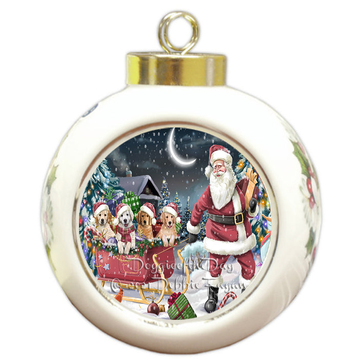 Christmas Santa Sled Golden Retriever Dogs Round Ball Christmas Ornament Pet Decorative Hanging Ornaments for Christmas X-mas Tree Decorations - 3" Round Ceramic Ornament