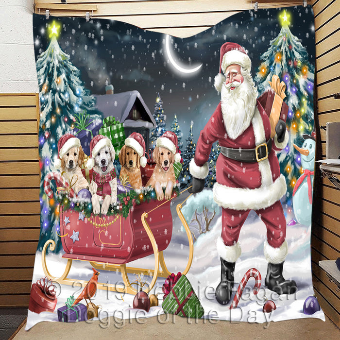 Santa Sled Dogs Christmas Happy Holidays Golden Retriever Dogs Quilt