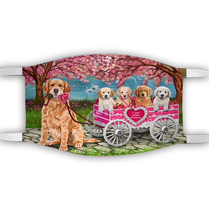 I Love Golden Retriever Dogs in a Cart Face Mask FM48148