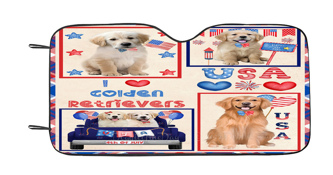 4th of July Independence Day I Love USA Golden Retriever Dogs Car Sun Shade Cover Curtain