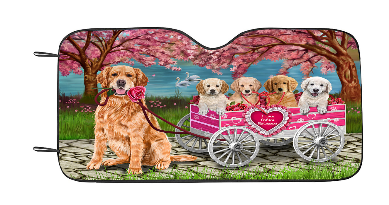 I Love Golden Retriever Dogs in a Cart Car Sun Shade