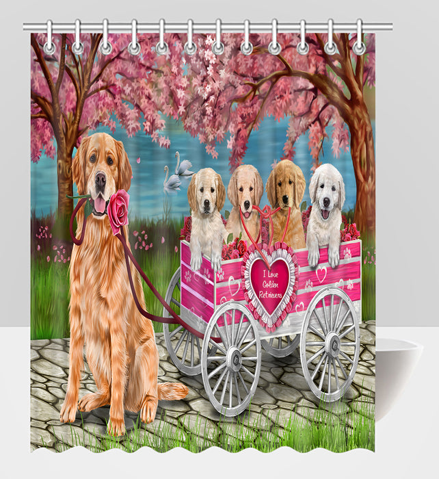 I Love Golden Retriever Dogs in a Cart Shower Curtain