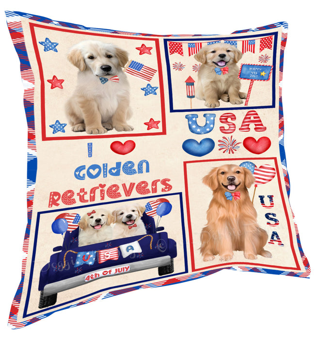 4th of July Independence Day I Love USA Golden Retriever Dogs Pillow with Top Quality High-Resolution Images - Ultra Soft Pet Pillows for Sleeping - Reversible & Comfort - Ideal Gift for Dog Lover - Cushion for Sofa Couch Bed - 100% Polyester