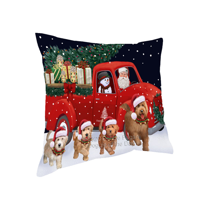 Christmas Express Delivery Red Truck Running Goldendoodle Dogs Pillow PIL86092