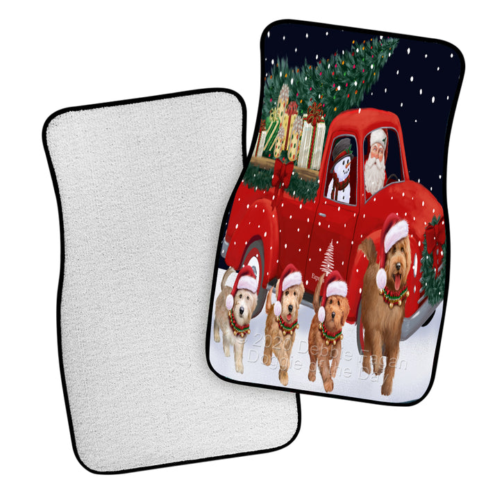 Christmas Express Delivery Red Truck Running Goldendoodle Dogs Polyester Anti-Slip Vehicle Carpet Car Floor Mats  CFM49486