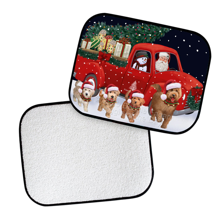 Christmas Express Delivery Red Truck Running Goldendoodle Dogs Polyester Anti-Slip Vehicle Carpet Car Floor Mats  CFM49486