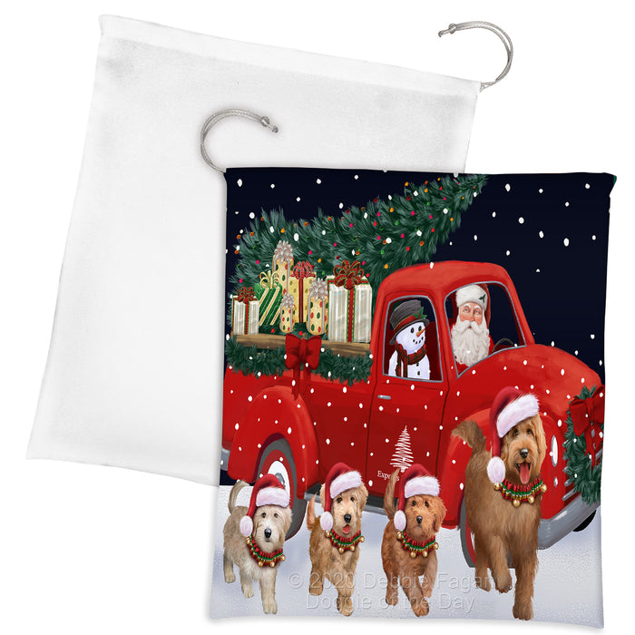 Christmas Express Delivery Red Truck Running Goldendoodle Dogs Drawstring Laundry or Gift Bag LGB48904