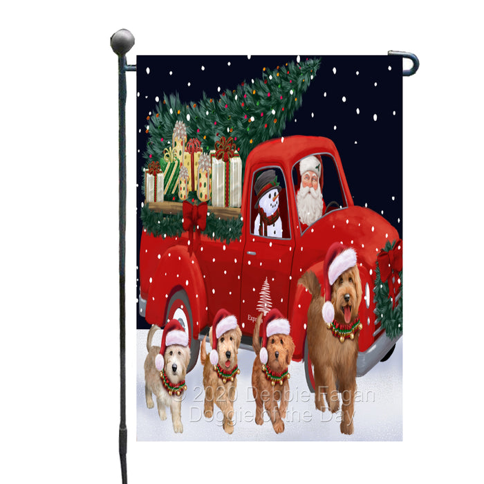Christmas Express Delivery Red Truck Running Goldendoodle Dogs Garden Flag GFLG66468