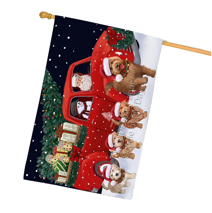 Christmas Express Delivery Red Truck Running Goldendoodle Dogs House Flag FLG66524