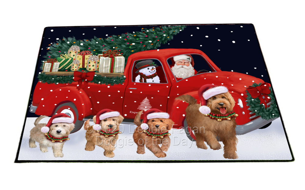 Christmas Express Delivery Red Truck Running Goldendoodle Dogs Indoor/Outdoor Welcome Floormat - Premium Quality Washable Anti-Slip Doormat Rug FLMS56629