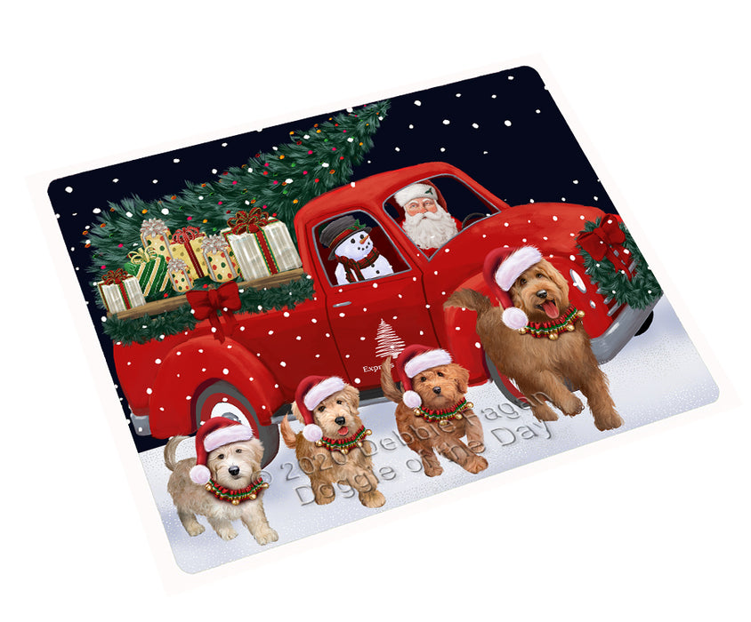 Christmas Express Delivery Red Truck Running Goldendoodle Dogs Cutting Board - Easy Grip Non-Slip Dishwasher Safe Chopping Board Vegetables C77809