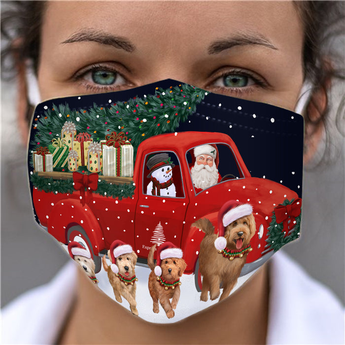 Christmas Express Delivery Red Truck Running Goldendoodle Dogs Face Mask FM49871