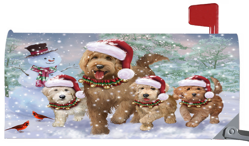 Magnetic Mailbox Cover Christmas Running Family Goldendoodles Dogs MBC48273