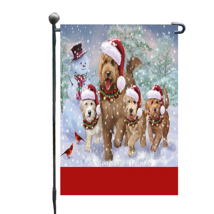 Personalized Christmas Running Family Goldendoodle Dogs Custom Garden Flags GFLG-DOTD-A60334