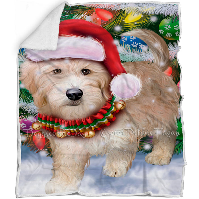 Trotting in the Snow Goldendoodle Dog Blanket BLNKT109722