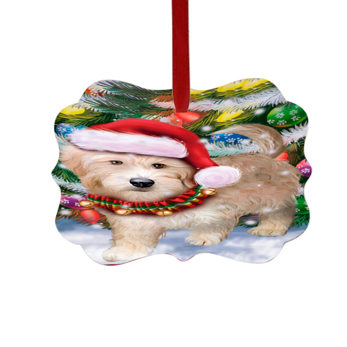 Trotting in the Snow Goldendoodle Dog Double-Sided Photo Benelux Christmas Ornament LOR49447