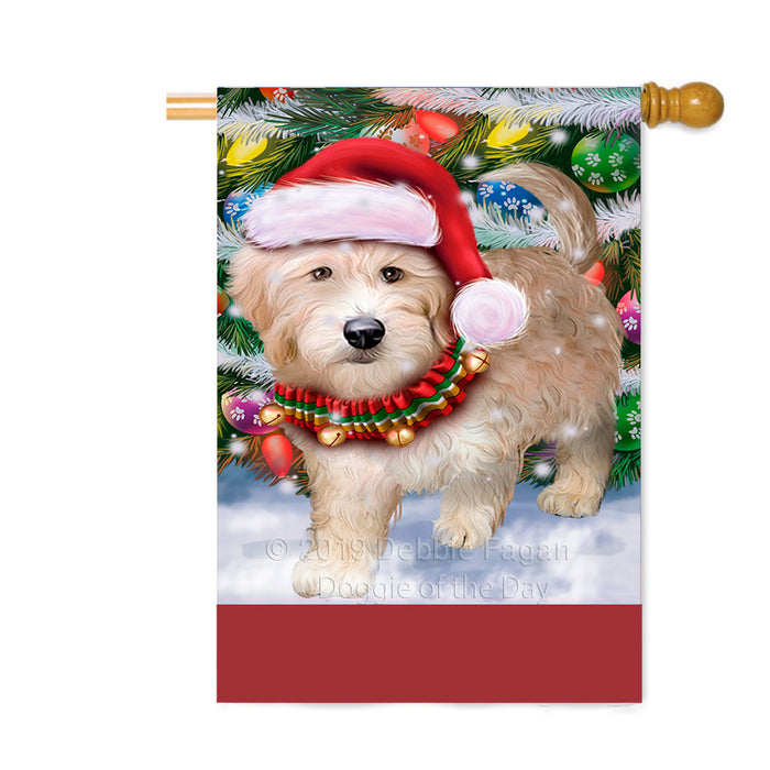 Personalized Trotting in the Snow Goldendoodle Dog Custom House Flag FLG-DOTD-A60791