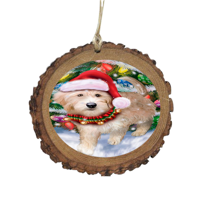 Trotting in the Snow Goldendoodle Dog Wooden Christmas Ornament WOR49447