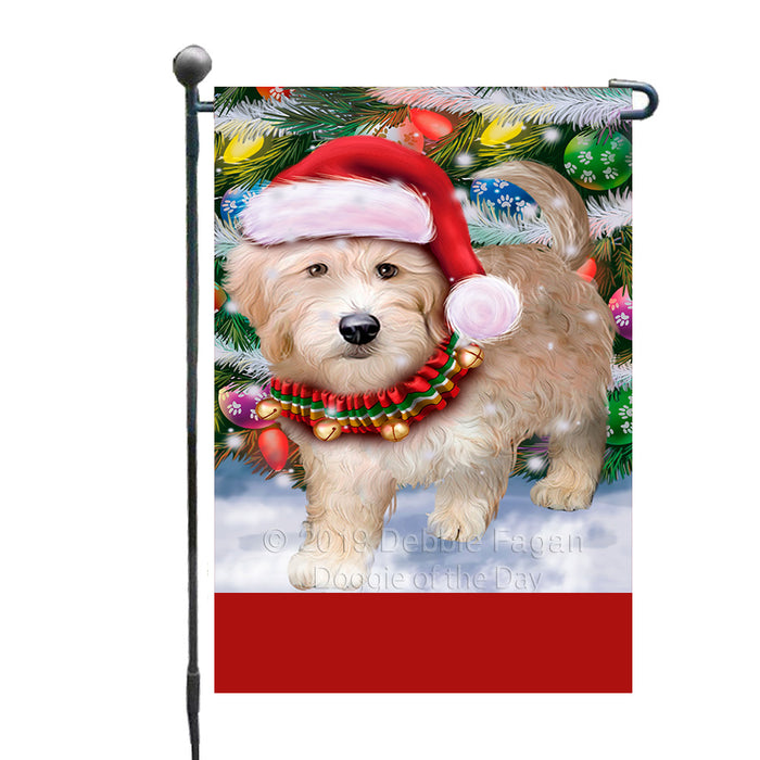 Personalized Trotting in the Snow Goldendoodle Dog Custom Garden Flags GFLG-DOTD-A60735