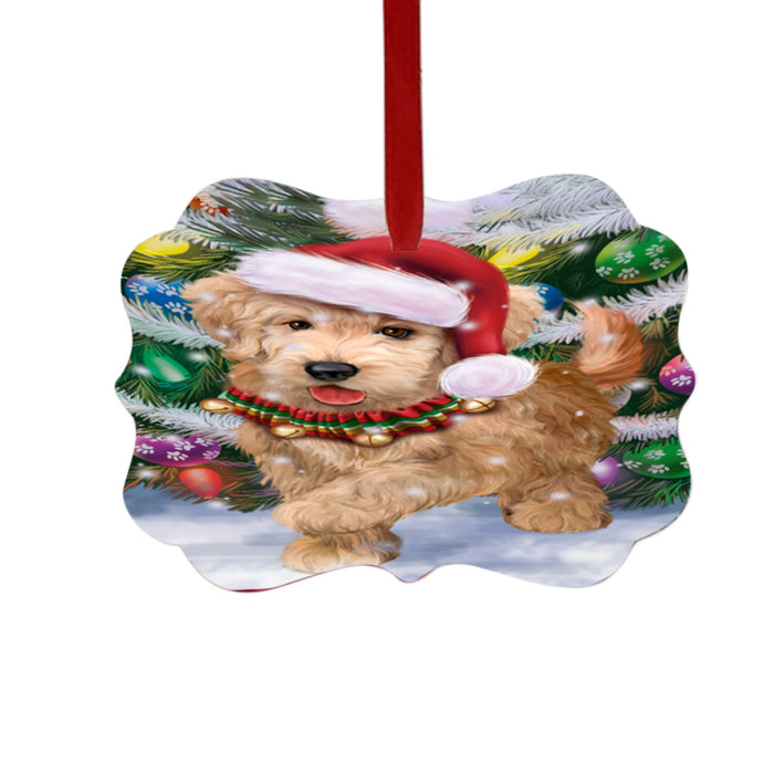 Trotting in the Snow Goldendoodle Dog Double-Sided Photo Benelux Christmas Ornament LOR49448
