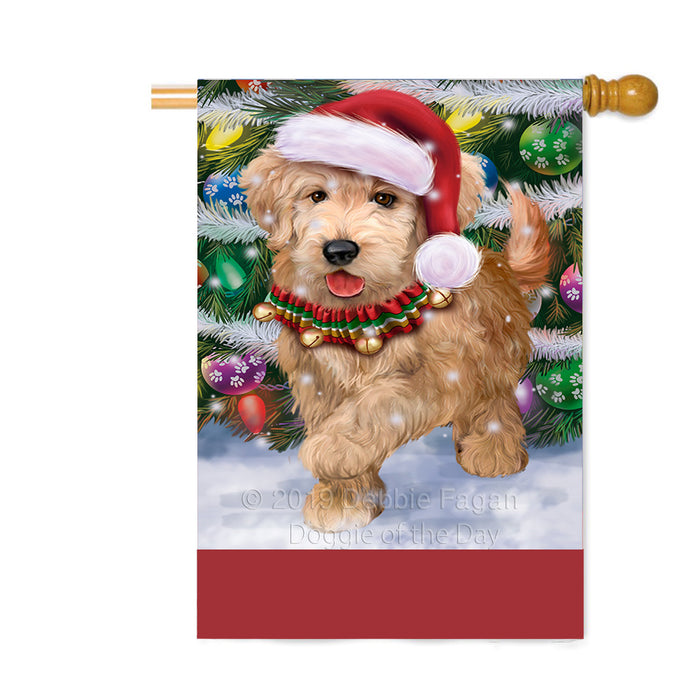 Personalized Trotting in the Snow Goldendoodle Dog Custom House Flag FLG-DOTD-A60792
