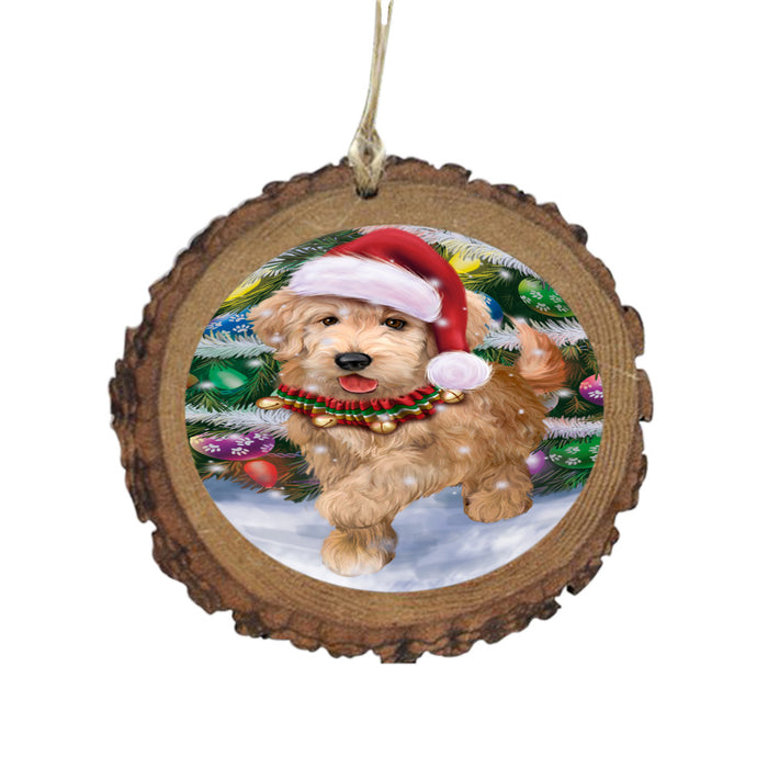 Trotting in the Snow Goldendoodle Dog Wooden Christmas Ornament WOR49448