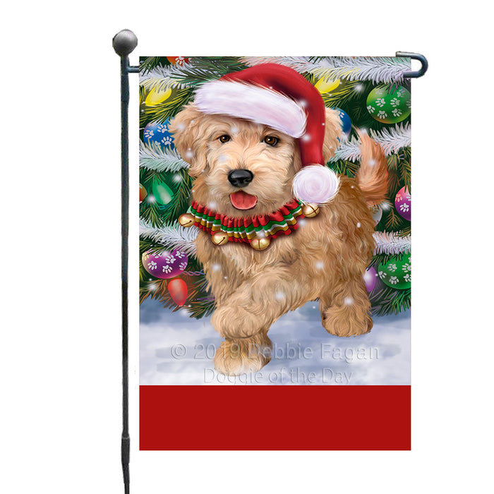 Personalized Trotting in the Snow Goldendoodle Dog Custom Garden Flags GFLG-DOTD-A60736