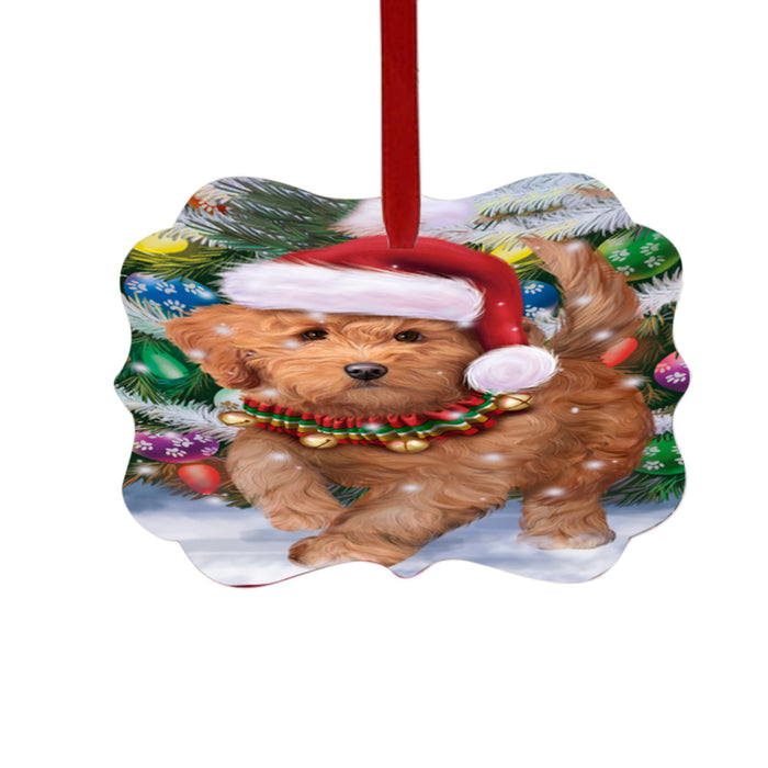 Trotting in the Snow Goldendoodle Dog Double-Sided Photo Benelux Christmas Ornament LOR49449