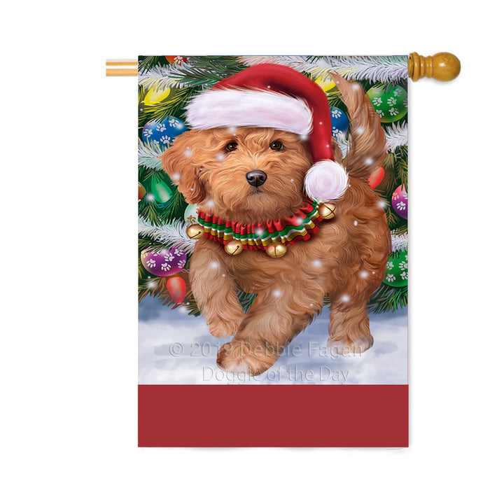 Personalized Trotting in the Snow Goldendoodle Dog Custom House Flag FLG-DOTD-A60793
