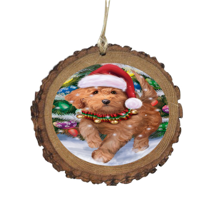 Trotting in the Snow Goldendoodle Dog Wooden Christmas Ornament WOR49449