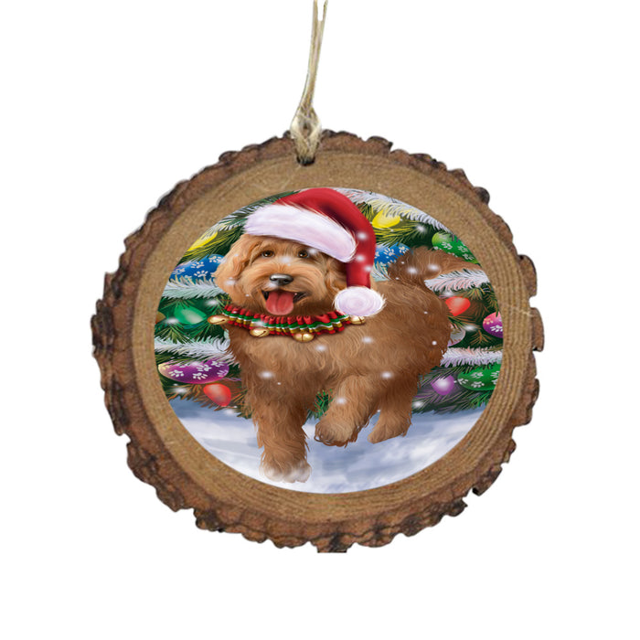 Trotting in the Snow Goldendoodle Dog Wooden Christmas Ornament WOR49450