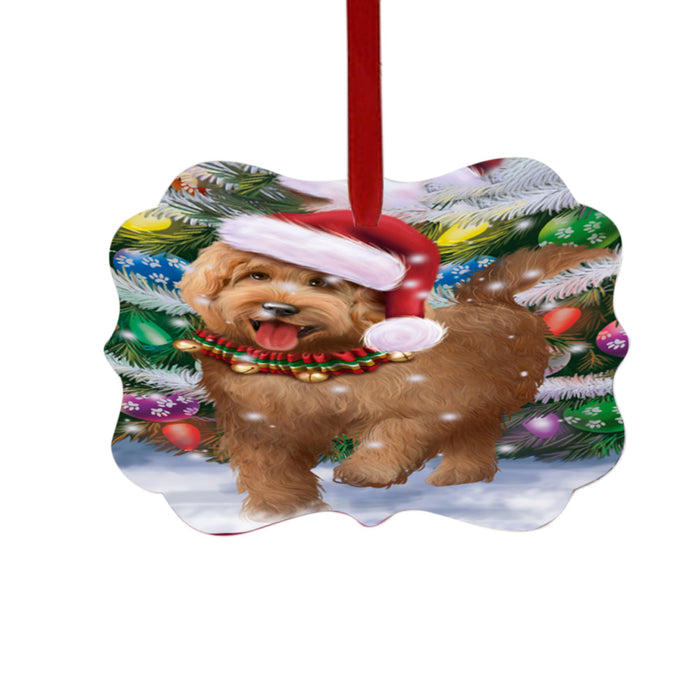 Trotting in the Snow Goldendoodle Dog Double-Sided Photo Benelux Christmas Ornament LOR49450