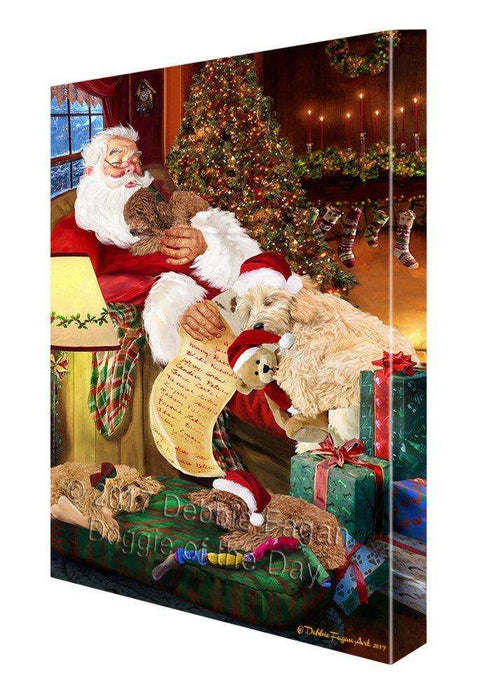 Goldendoodle Dog and Puppies Sleeping with Santa Canvas Wall Art