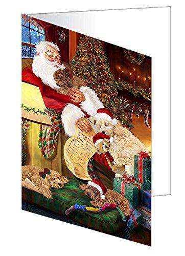 Goldendoodle Dog and Puppies Sleeping with Santa Handmade Artwork Assorted Pets Greeting Cards and Note Cards with Envelopes for All Occasions and Holiday Seasons