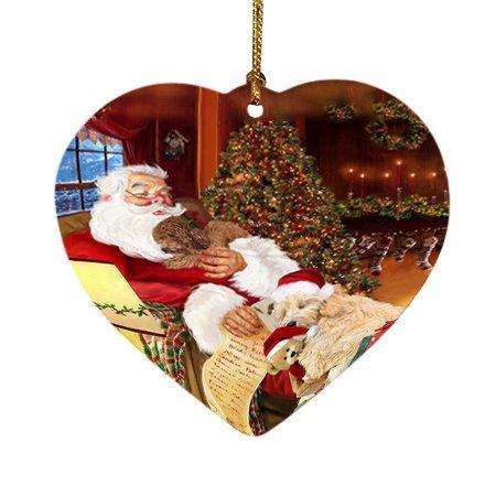 Goldendoodle Dog and Puppies Sleeping with Santa Heart Christmas Ornament D405