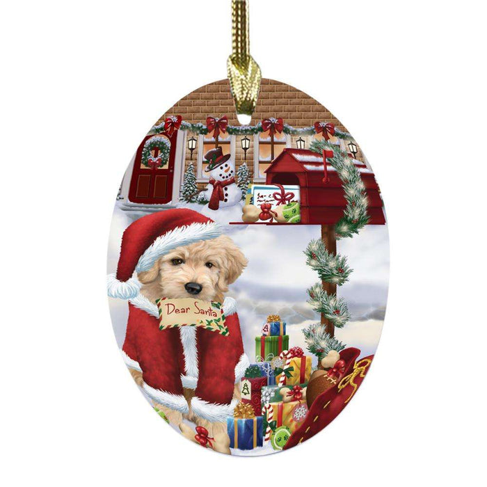 Goldendoodle Dog Dear Santa Letter Christmas Holiday Mailbox Oval Glass Christmas Ornament OGOR49047
