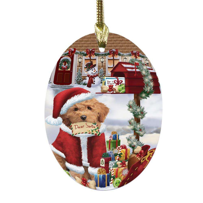 Goldendoodle Dog Dear Santa Letter Christmas Holiday Mailbox Oval Glass Christmas Ornament OGOR49048