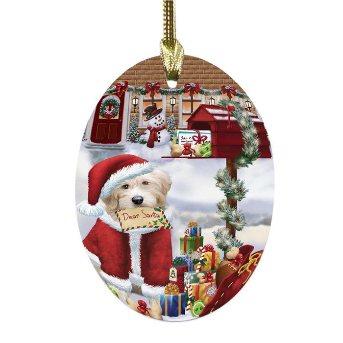 Goldendoodle Dog Dear Santa Letter Christmas Holiday Mailbox Oval Glass Christmas Ornament OGOR49049