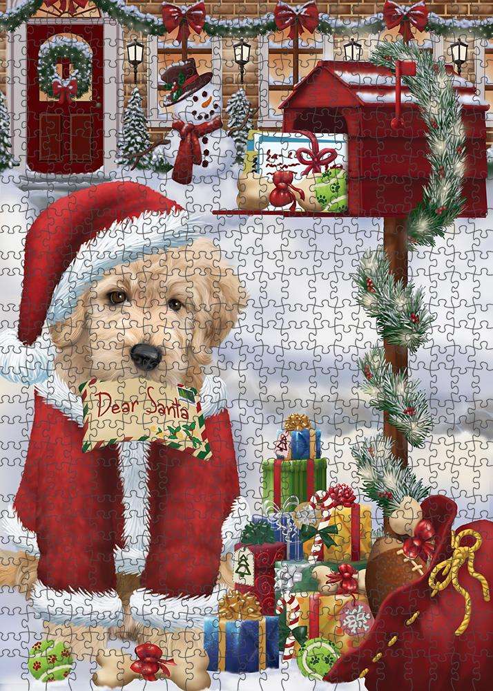 Goldendoodle Dog Dear Santa Letter Christmas Holiday Mailbox Puzzle wi