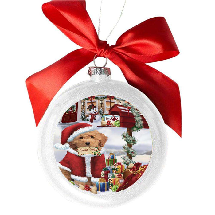 Goldendoodle Dog Dear Santa Letter Christmas Holiday Mailbox White Round Ball Christmas Ornament WBSOR49048