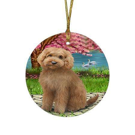 Goldendoodle Dog Round Flat Christmas Ornament RFPOR51748