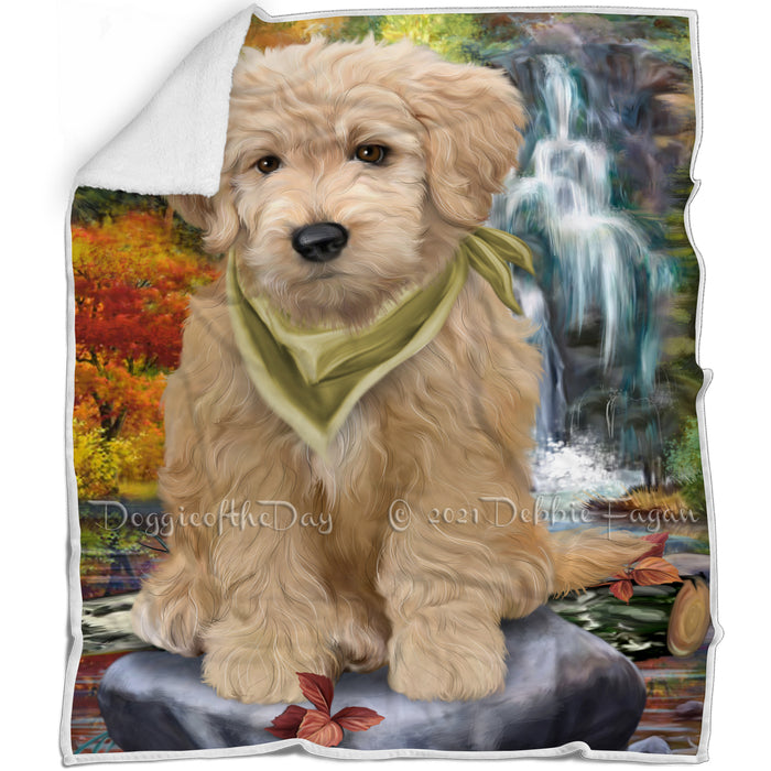 Scenic Waterfall Goldendoodle Dog Blanket BLNKT83784