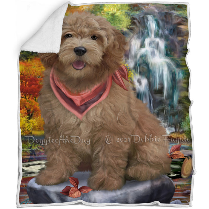 Scenic Waterfall Goldendoodle Dog Blanket BLNKT83793