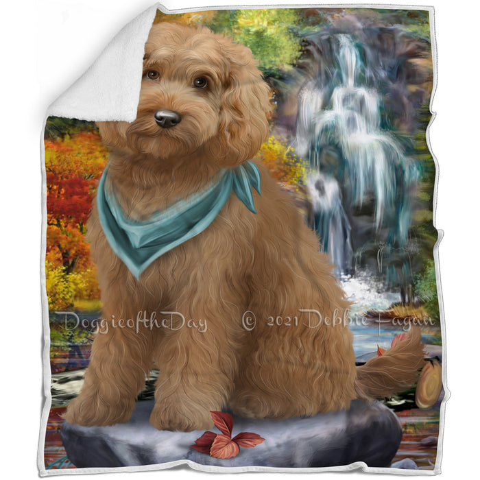 Scenic Waterfall Goldendoodle Dog Blanket BLNKT83811