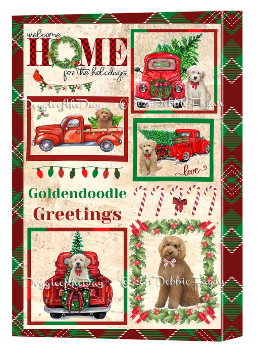 Welcome Home for Christmas Holidays Goldendoodle Dogs Canvas Wall Art Decor - Premium Quality Canvas Wall Art for Living Room Bedroom Home Office Decor Ready to Hang CVS149570