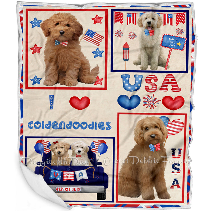4th of July Independence Day I Love USA Goldendoodle Dogs Blanket BLNKT143505