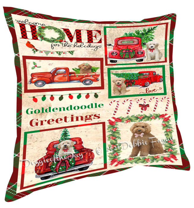 Welcome Home for Christmas Holidays Goldendoodle Dogs Pillow with Top Quality High-Resolution Images - Ultra Soft Pet Pillows for Sleeping - Reversible & Comfort - Ideal Gift for Dog Lover - Cushion for Sofa Couch Bed - 100% Polyester